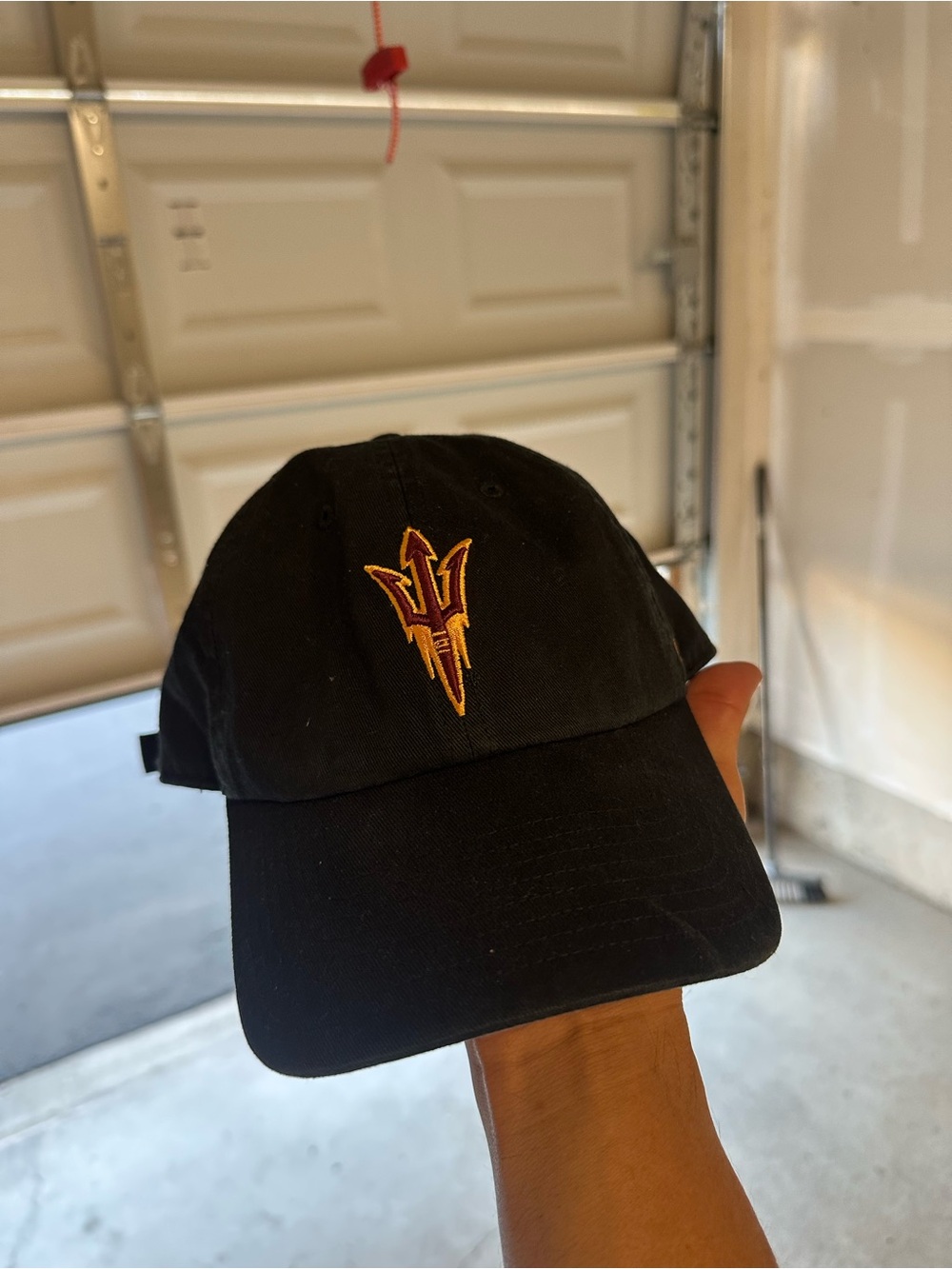 ASU 47 Black Baseball Cap with Yellow and Maroon Trident Logo